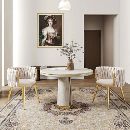 Sweave Nordic Off White Barrel Back Dining Chair Round Accent Chair Velvet Upholstery - 