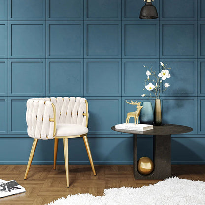 Sweave Nordic Off White Barrel Back Dining Chair Round Accent Chair Velvet Upholstery - 