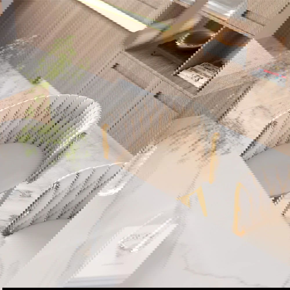 Sweave Nordic Off White Barrel Back Dining Chair Round Accent Chair Velvet Upholstery - 