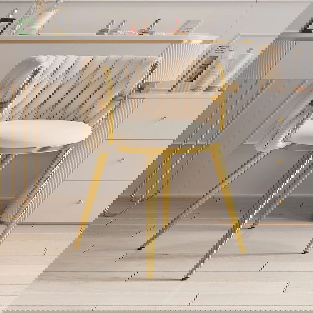 Sweave Nordic Off White Barrel Back Dining Chair Round Accent Chair Velvet Upholstery - Homary