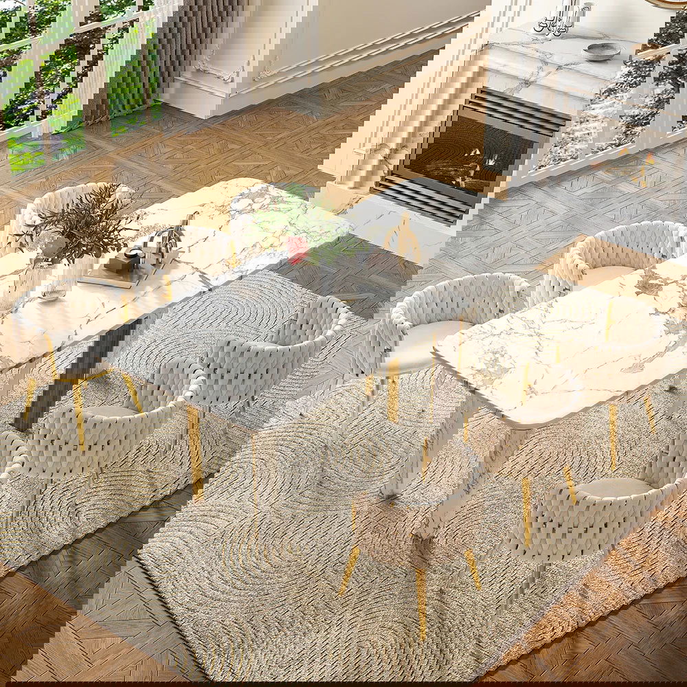 Sweave Nordic Off White Barrel Back Dining Chair Round Accent Chair Velvet Upholstery - Homary