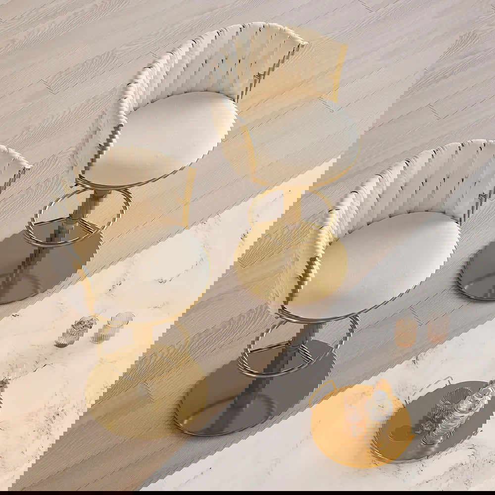 Sweave Off White Swivel Bar Stools Velvet Curved Back Adjustable Height Set of 2 - 