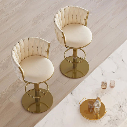 Sweave Off White Swivel Bar Stools Velvet Curved Back Adjustable Height Set of 2 - 