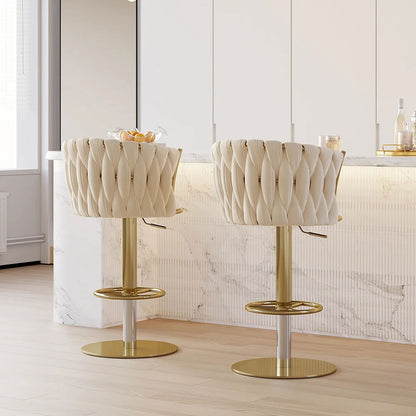Sweave Off White Swivel Bar Stools Velvet Curved Back Adjustable Height Set of 2 - 