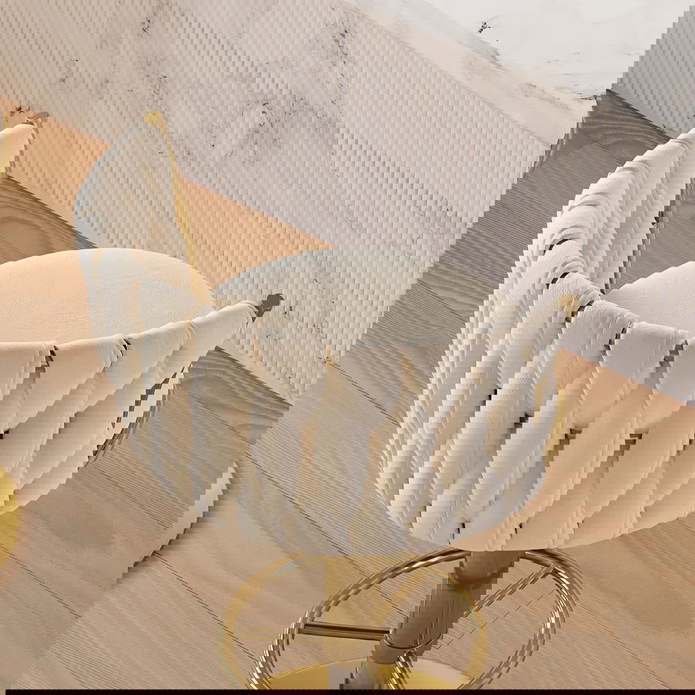 Sweave Off White Swivel Bar Stools Velvet Curved Back Adjustable Height Set of 2 - 