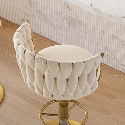 Sweave Off White Swivel Bar Stools Velvet Curved Back Adjustable Height Set of 2 - 