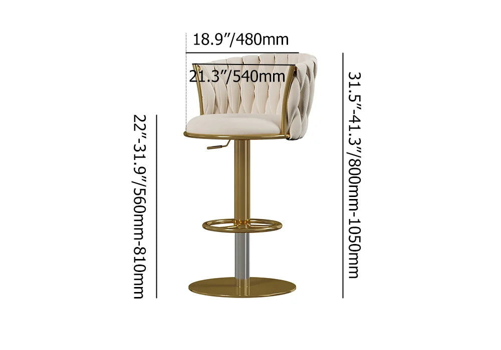 Sweave Off White Swivel Bar Stools Velvet Curved Back Adjustable Height Set of 2 - 