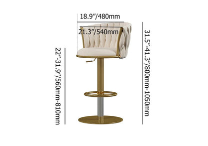 Sweave Off White Swivel Bar Stools Velvet Curved Back Adjustable Height Set of 2 - 