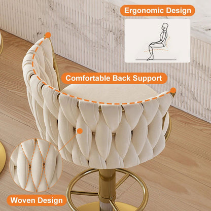 Sweave Off White Swivel Bar Stools Velvet Curved Back Adjustable Height Set of 2 - 