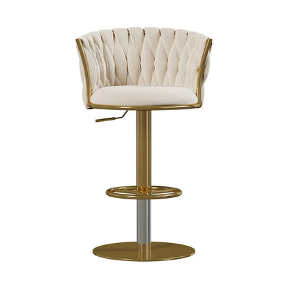 Sweave Off White Swivel Bar Stools Velvet Curved Back Adjustable Height Set of 2 - 