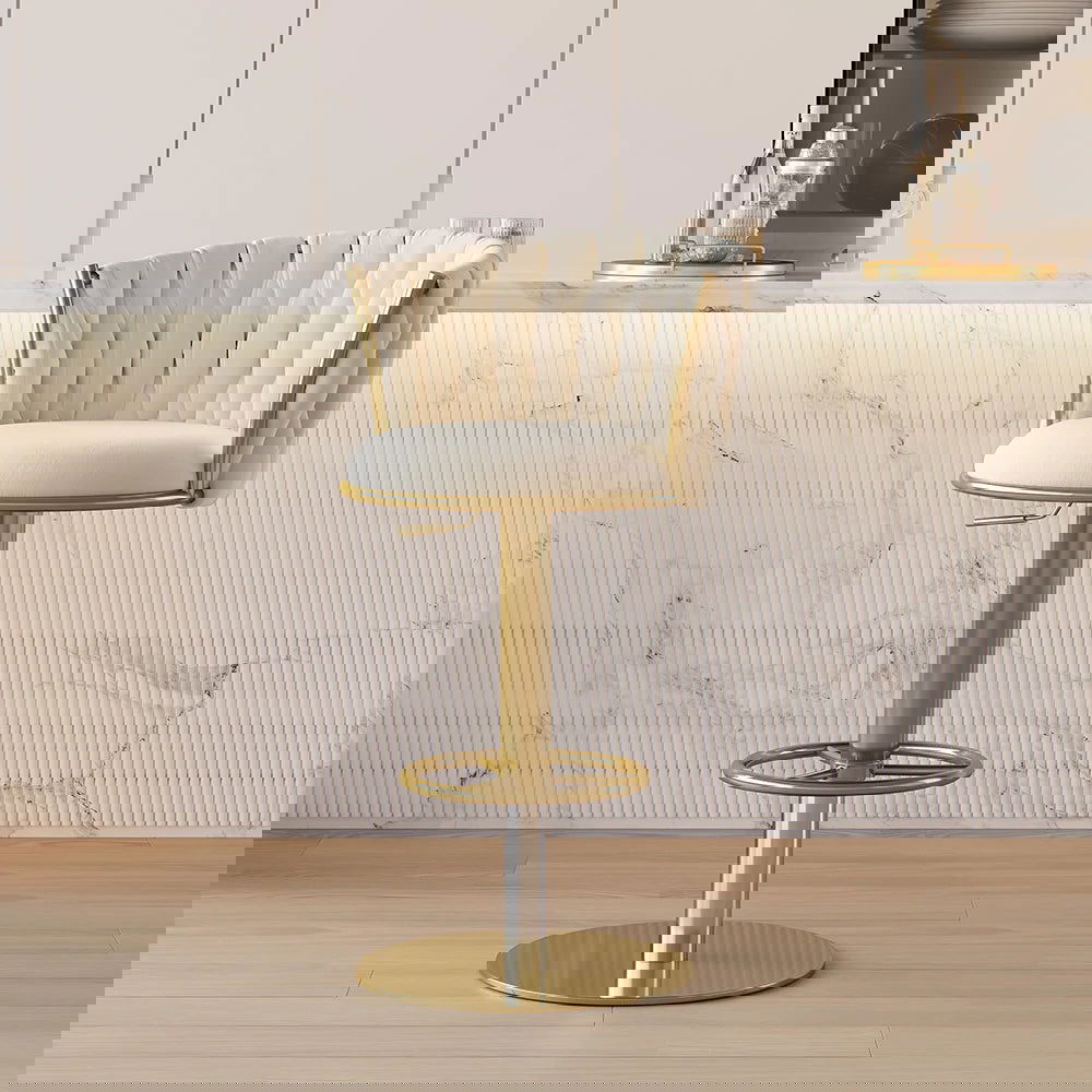 Sweave Off White Swivel Bar Stools Velvet Curved Back Adjustable Height Set of 2 - 