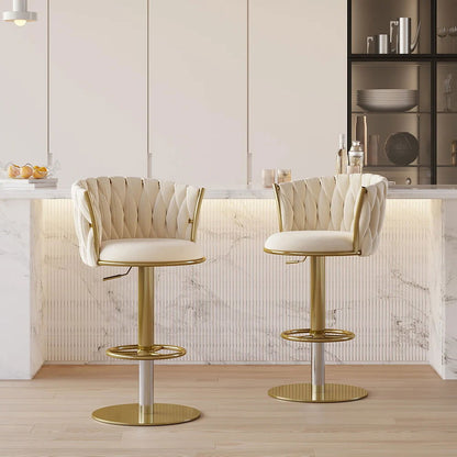 Sweave Off White Swivel Bar Stools Velvet Curved Back Adjustable Height Set of 2 - Homary