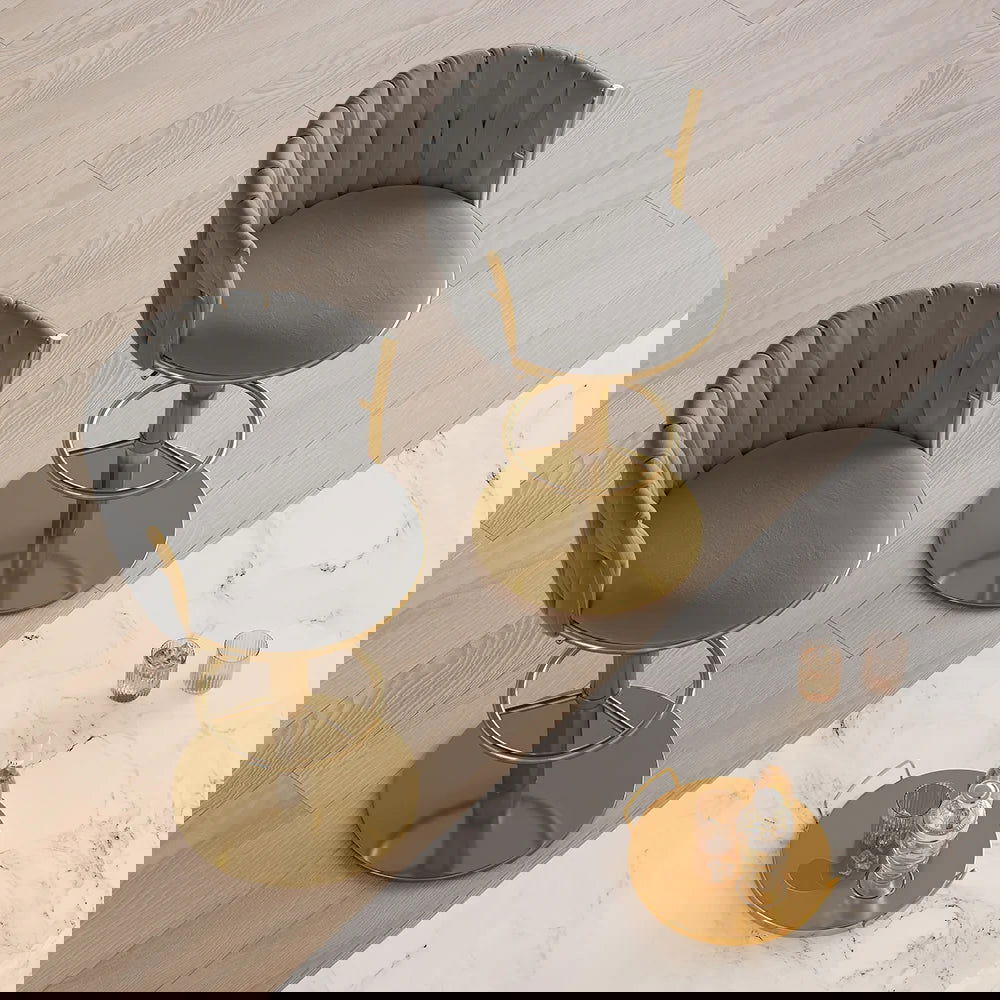 Sweave Set of 2 Grey Swivel Bar Stools Velvet Curved Back Adjustable Height - 