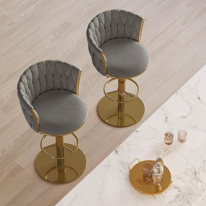 Sweave Set of 2 Grey Swivel Bar Stools Velvet Curved Back Adjustable Height - 