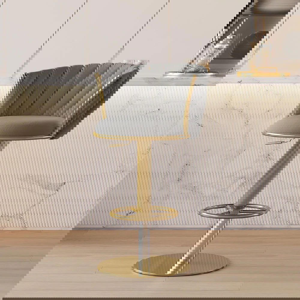 Sweave Set of 2 Grey Swivel Bar Stools Velvet Curved Back Adjustable Height - 