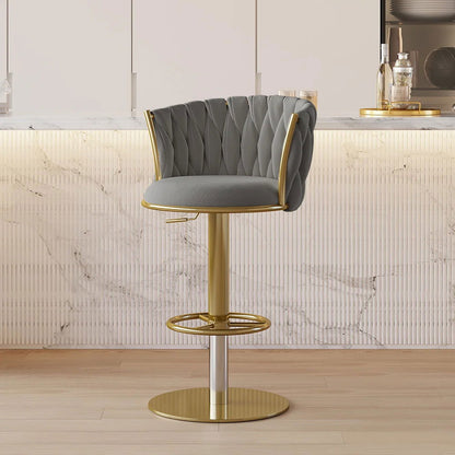 Sweave Set of 2 Grey Swivel Bar Stools Velvet Curved Back Adjustable Height - 