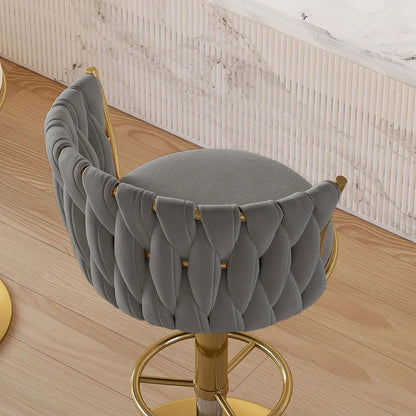 Sweave Set of 2 Grey Swivel Bar Stools Velvet Curved Back Adjustable Height - 