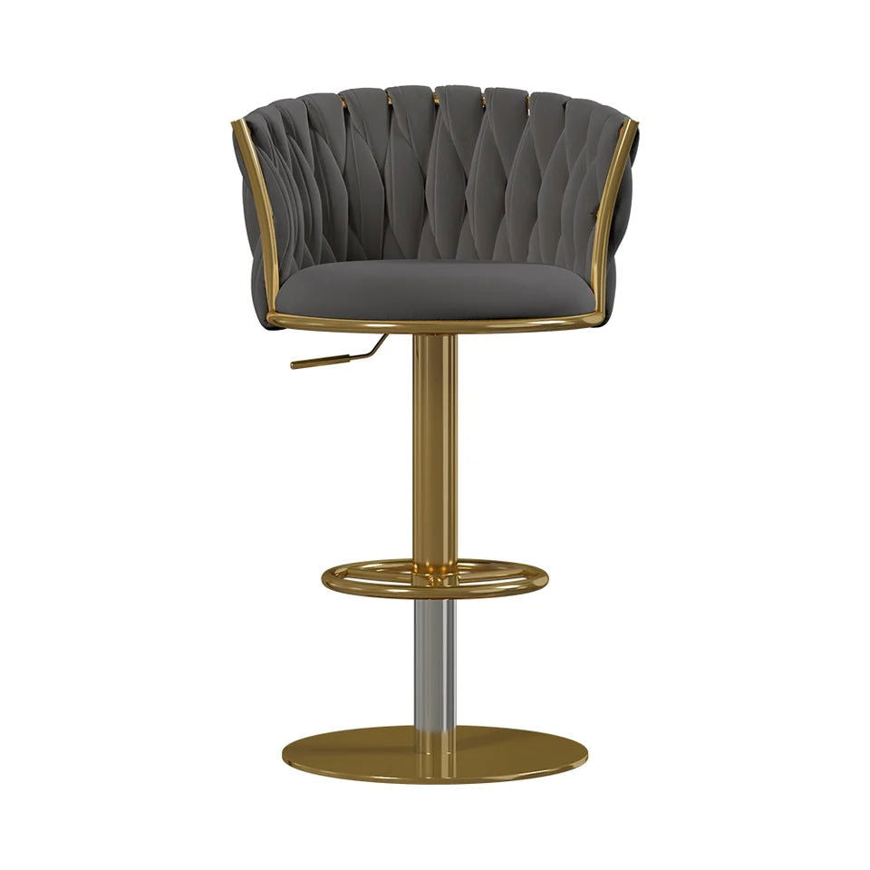 Sweave Set of 2 Grey Swivel Bar Stools Velvet Curved Back Adjustable Height - 