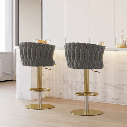 Sweave Set of 2 Grey Swivel Bar Stools Velvet Curved Back Adjustable Height - Homary