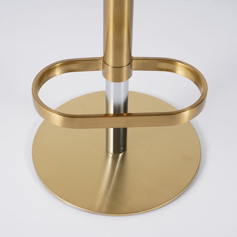 Swivel Bar Stool for Kitchen Island Curved Back Beige Velvet Adjustable Height in Gold - 