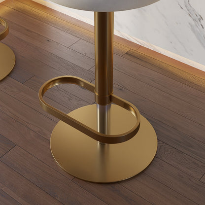 Swivel Bar Stool for Kitchen Island Curved Back Beige Velvet Adjustable Height in Gold - 