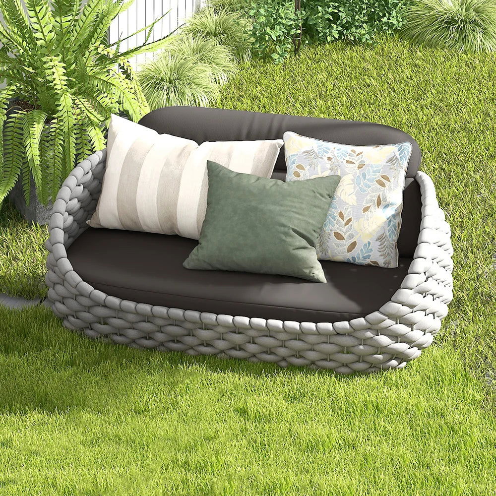 Tatta 2-Seater Rope Woven Patio Loveseat with Removable Cushions - 