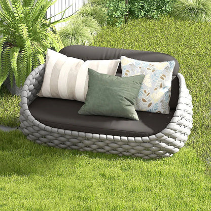 Tatta 2-Seater Rope Woven Patio Loveseat with Removable Cushions - 