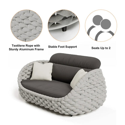 Tatta 2-Seater Rope Woven Patio Loveseat with Removable Cushions - 