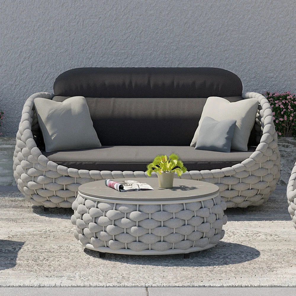 Tatta 2-Seater Rope Woven Patio Loveseat with Removable Cushions - Homary
