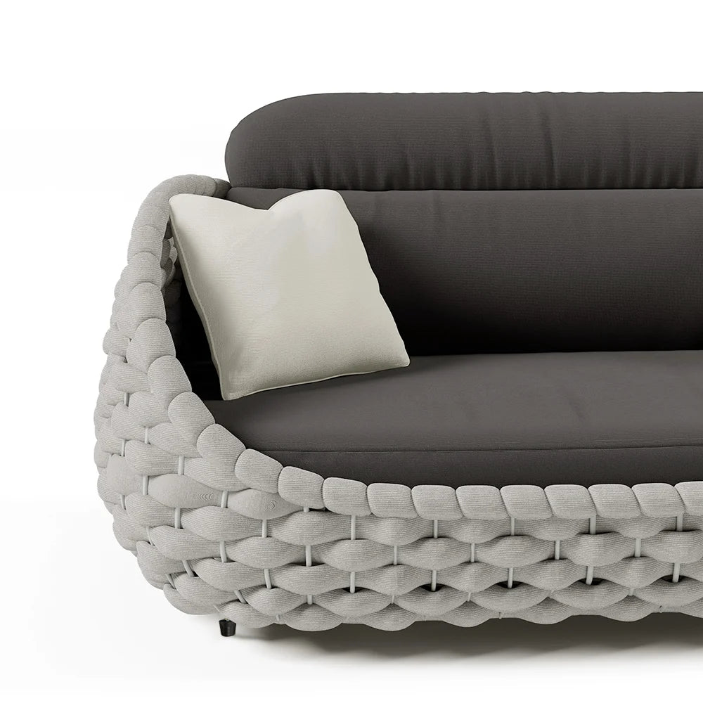 Tatta 2-Seater Rope Woven Patio Loveseat with Removable Cushions - Homary