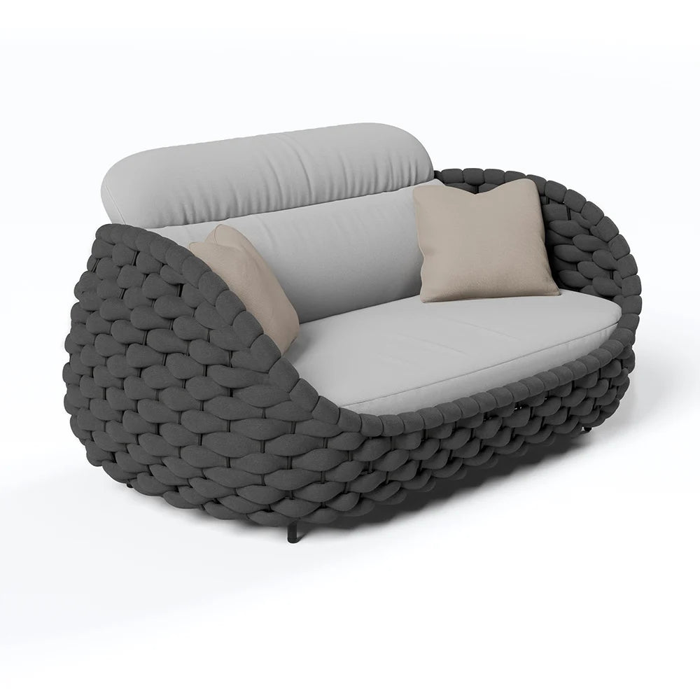 Tatta 2-Seater Woven Rope Outdoor Sofa Patio Loveseat Removable Cushion Gray & Black - 