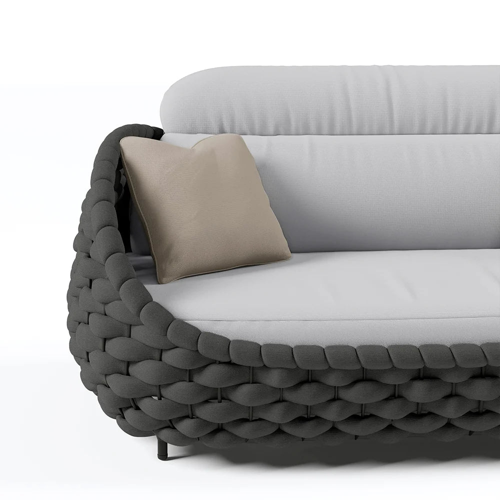 Tatta 2-Seater Woven Rope Outdoor Sofa Patio Loveseat Removable Cushion Gray & Black - 