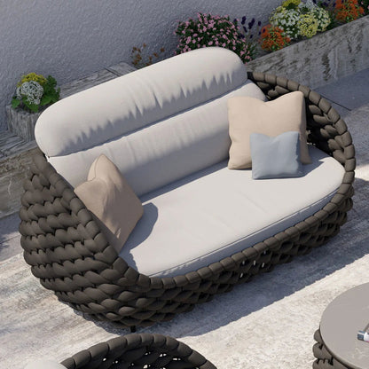 Tatta 2-Seater Woven Rope Outdoor Sofa Patio Loveseat Removable Cushion Gray & Black - Homary