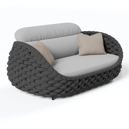 Tatta 3 Seater Modern Woven Textilene Rope Outdoor Sofa with Removable Cushion Black - 