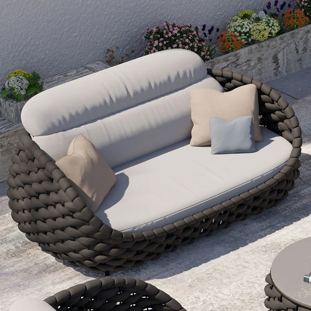 Tatta 3 Seater Modern Woven Textilene Rope Outdoor Sofa with Removable Cushion Black - Homary