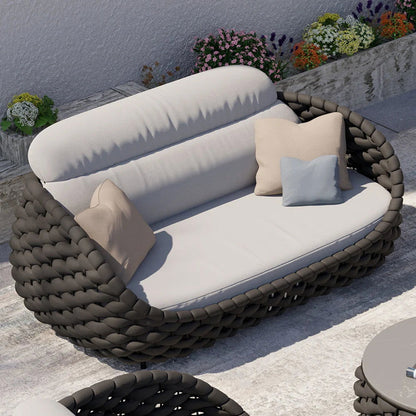Tatta 3 Seater Modern Woven Textilene Rope Outdoor Sofa with Removable Cushion Black - Homary