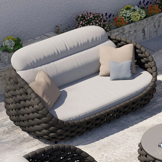 Tatta 3 Seater Modern Woven Textilene Rope Outdoor Sofa with Removable Cushion Black - Homary