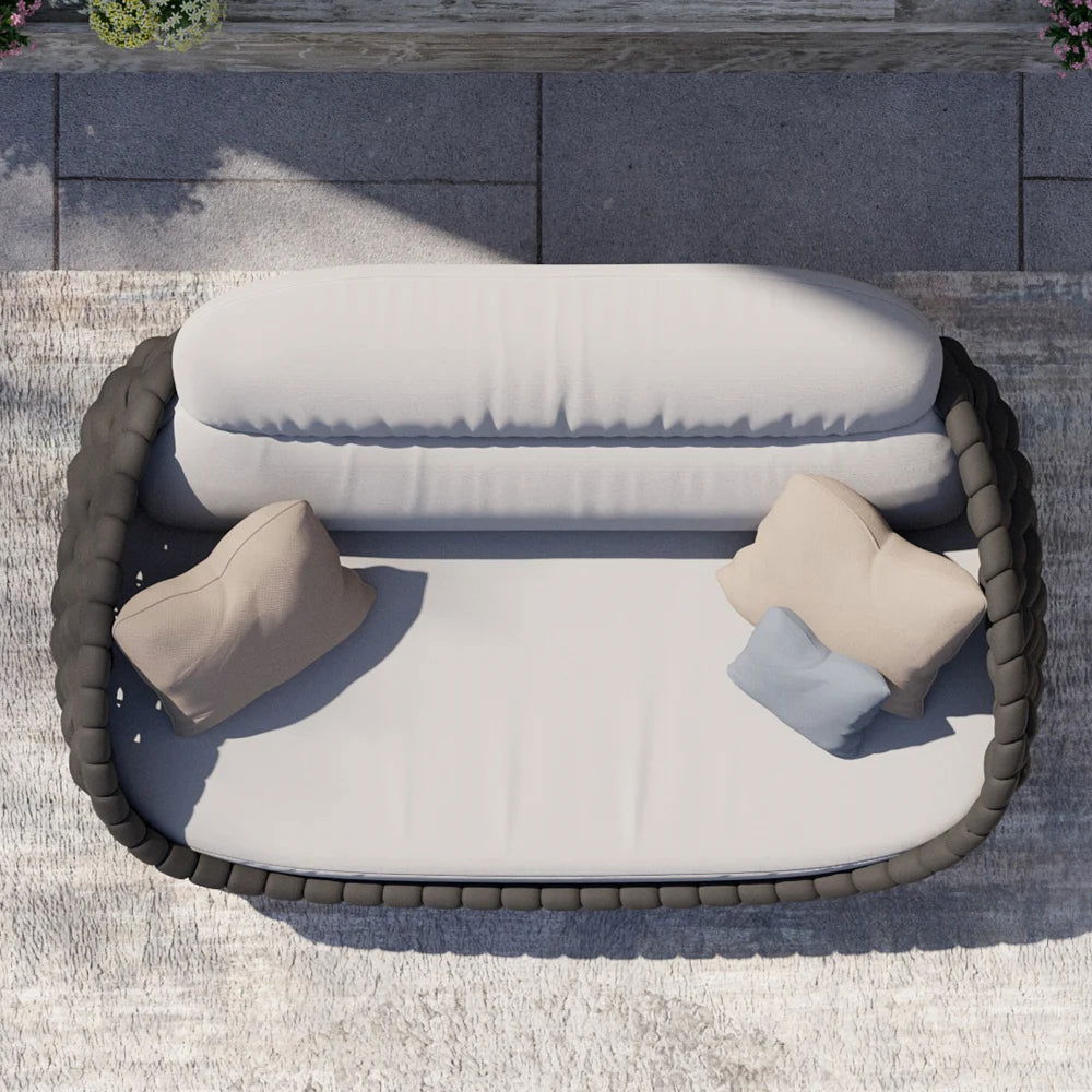 Tatta 3 Seater Modern Woven Textilene Rope Outdoor Sofa with Removable Cushion Black - Homary