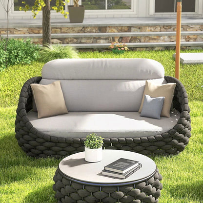 Tatta 3 Seater Modern Woven Textilene Rope Outdoor Sofa with Removable Cushion Black - Homary