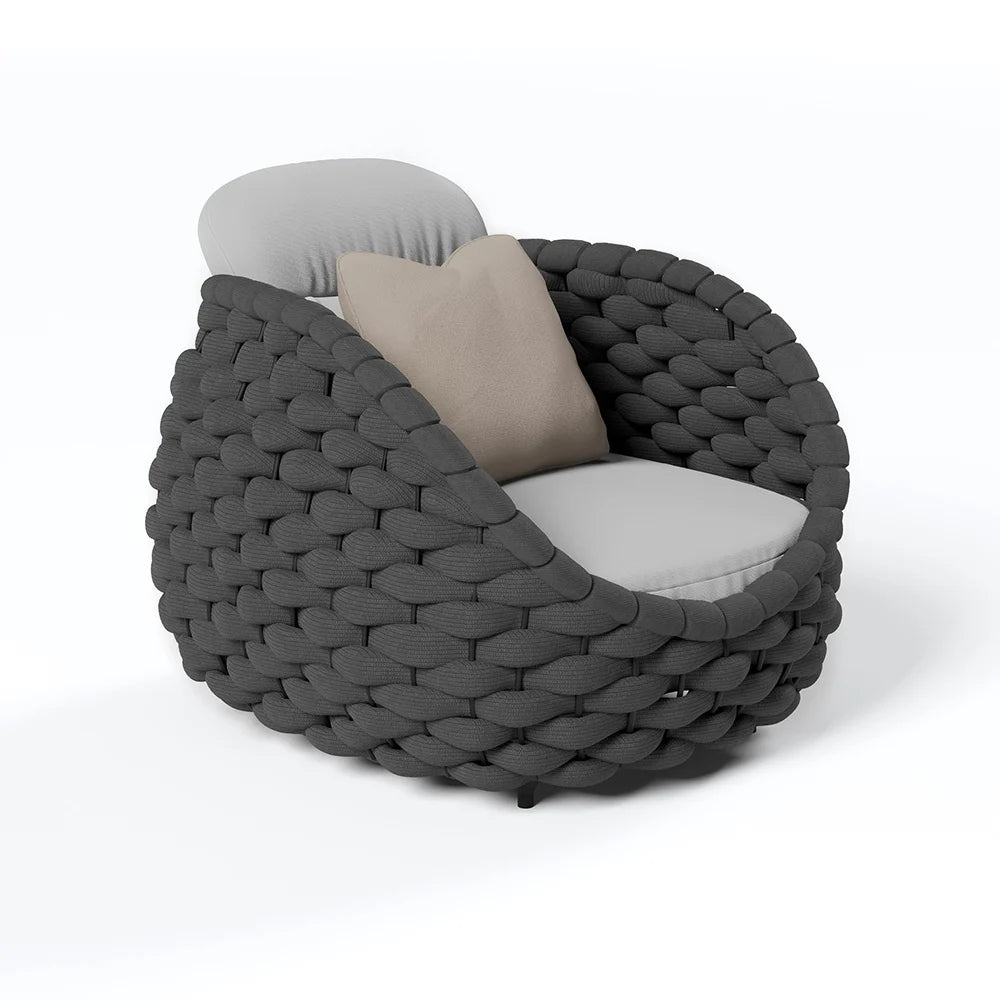 Tatta 4 Pieces Woven Rope Outdoor Sofa Set Faux Marble Top Coffee Table in Black & Gray - 