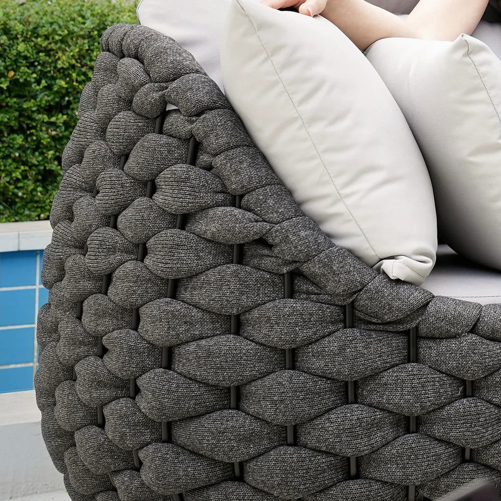 Tatta 4 Pieces Woven Rope Outdoor Sofa Set Faux Marble Top Coffee Table in Black & Gray - Homary