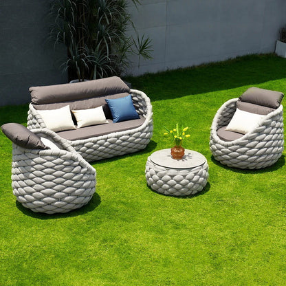 Tatta 4 Pieces Woven Rope Outdoor Swivel Sofa Set 360 Degree Rotatable with Coffee Table - 