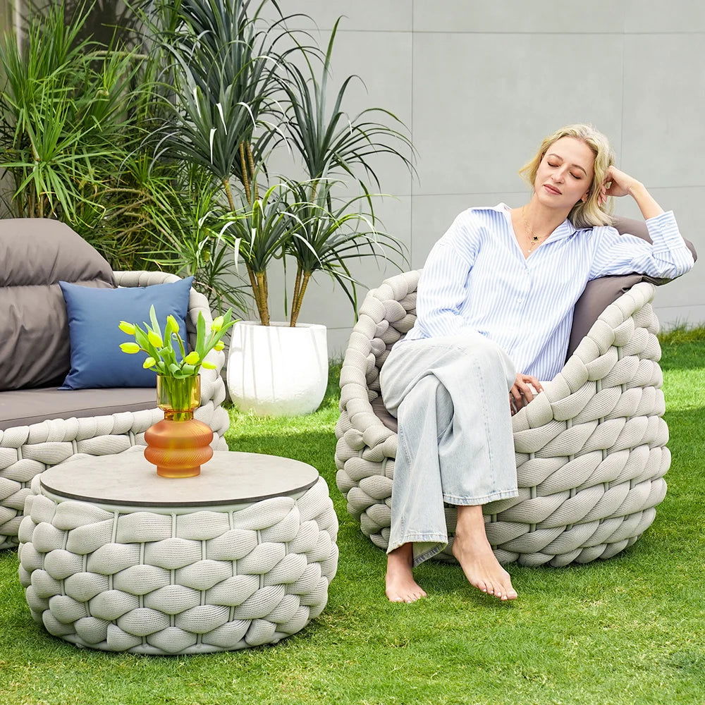 Tatta 4 Pieces Woven Rope Outdoor Swivel Sofa Set 360 Degree Rotatable with Coffee Table - 