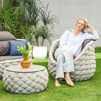 Tatta 4 Pieces Woven Rope Outdoor Swivel Sofa Set 360 Degree Rotatable with Coffee Table - 