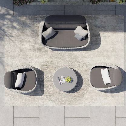 Tatta 4 Pieces Woven Rope Outdoor Swivel Sofa Set 360 Degree Rotatable with Coffee Table - 