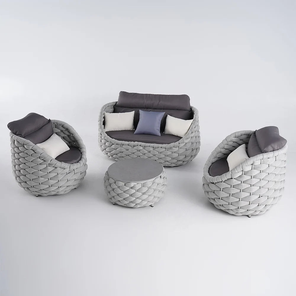 Tatta 4 Pieces Woven Rope Outdoor Swivel Sofa Set 360 Degree Rotatable with Coffee Table - 
