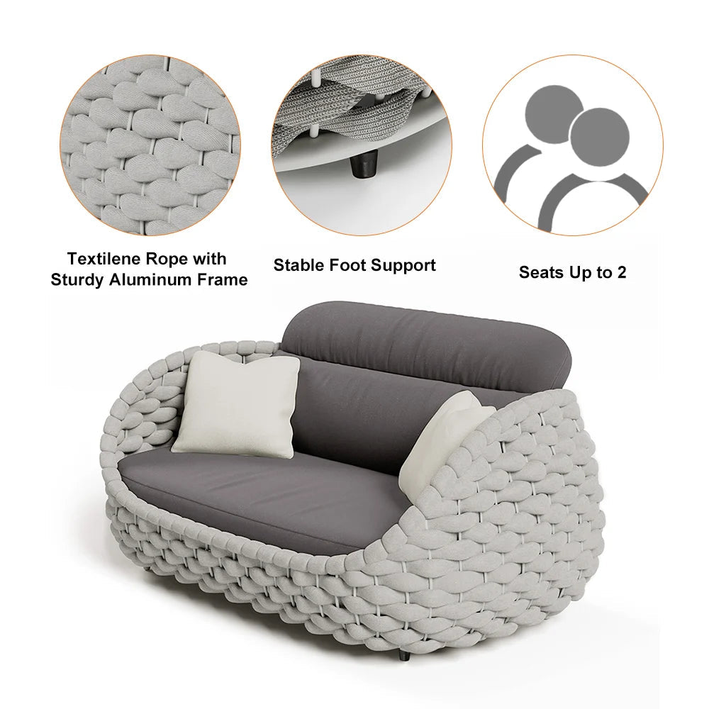 Tatta 4 Pieces Woven Rope Outdoor Swivel Sofa Set 360 Degree Rotatable with Coffee Table - 