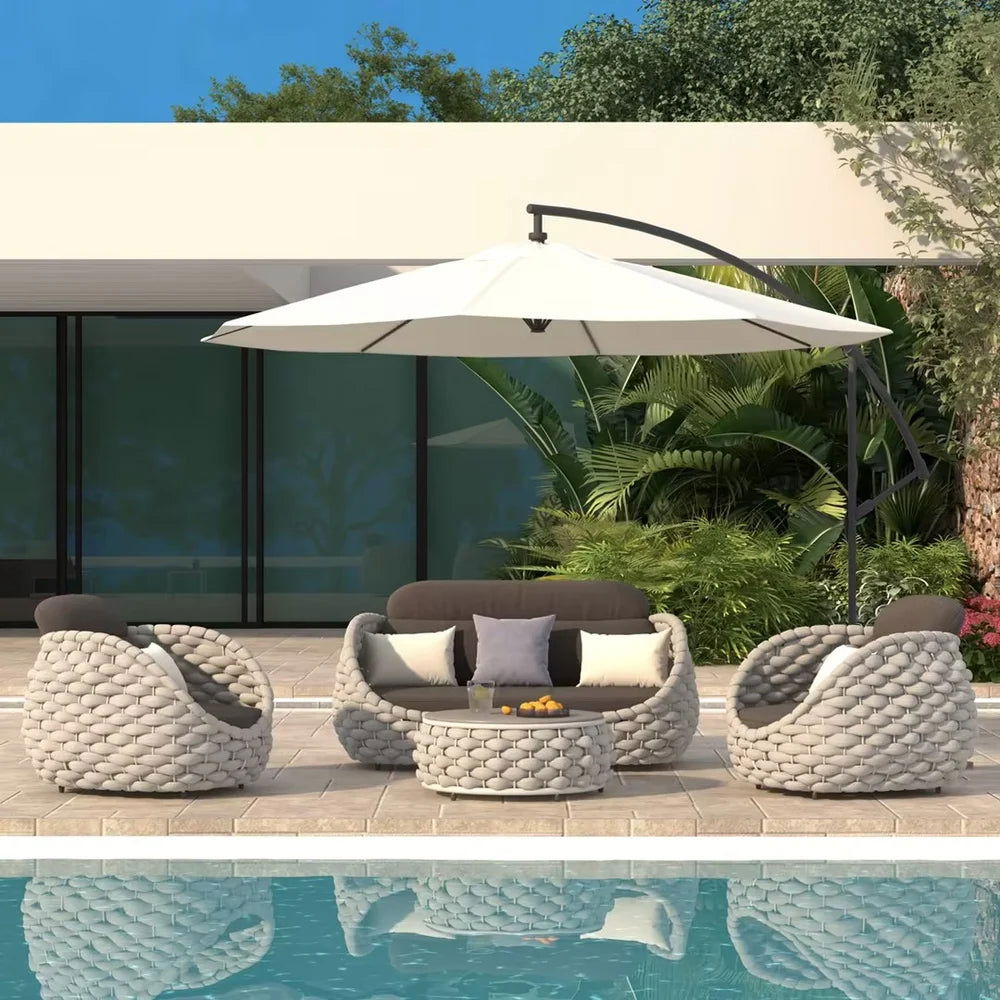 Tatta 4 Pieces Woven Rope Outdoor Swivel Sofa Set 360 Degree Rotatable with Coffee Table - 