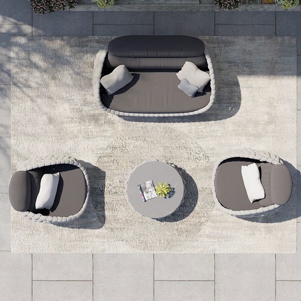 Tatta 4 Pieces Woven Rope Outdoor Swivel Sofa Set 360 Degree Rotatable with Coffee Table - 