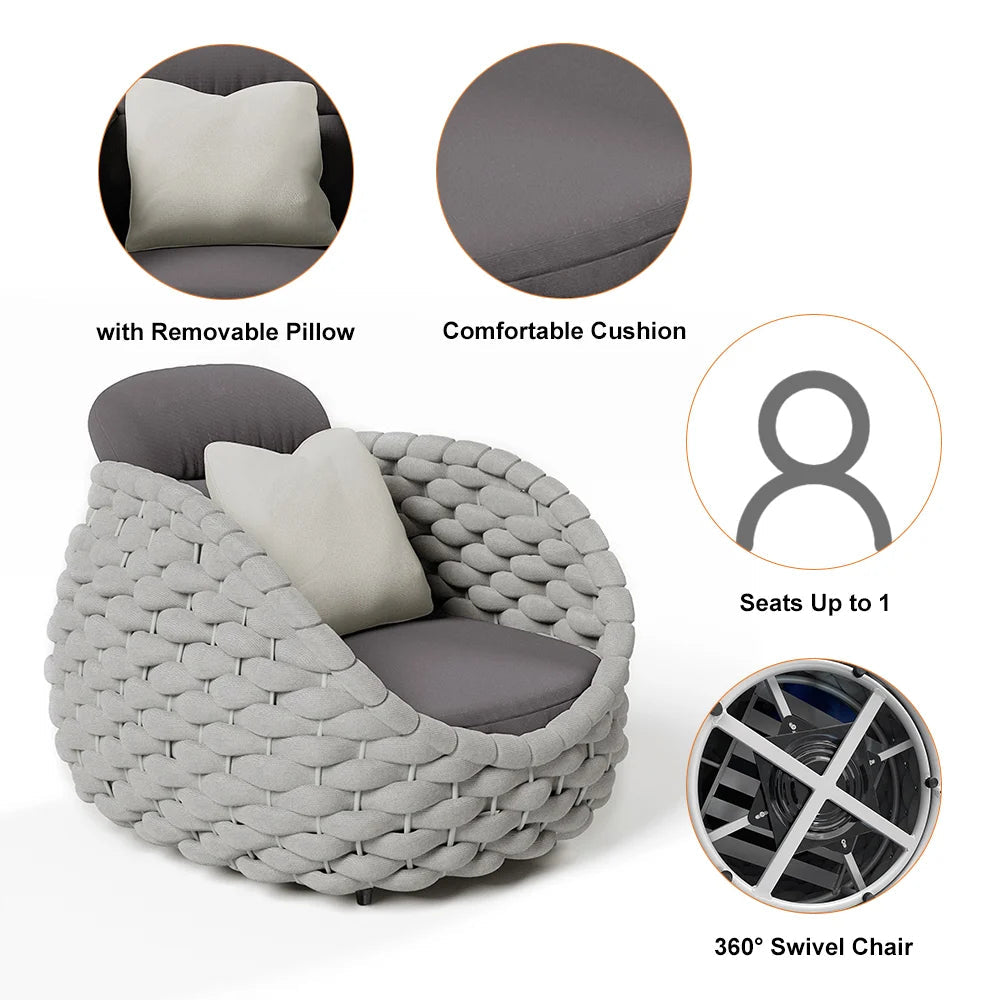 Tatta 4 Pieces Woven Rope Outdoor Swivel Sofa Set 360 Degree Rotatable with Coffee Table - 